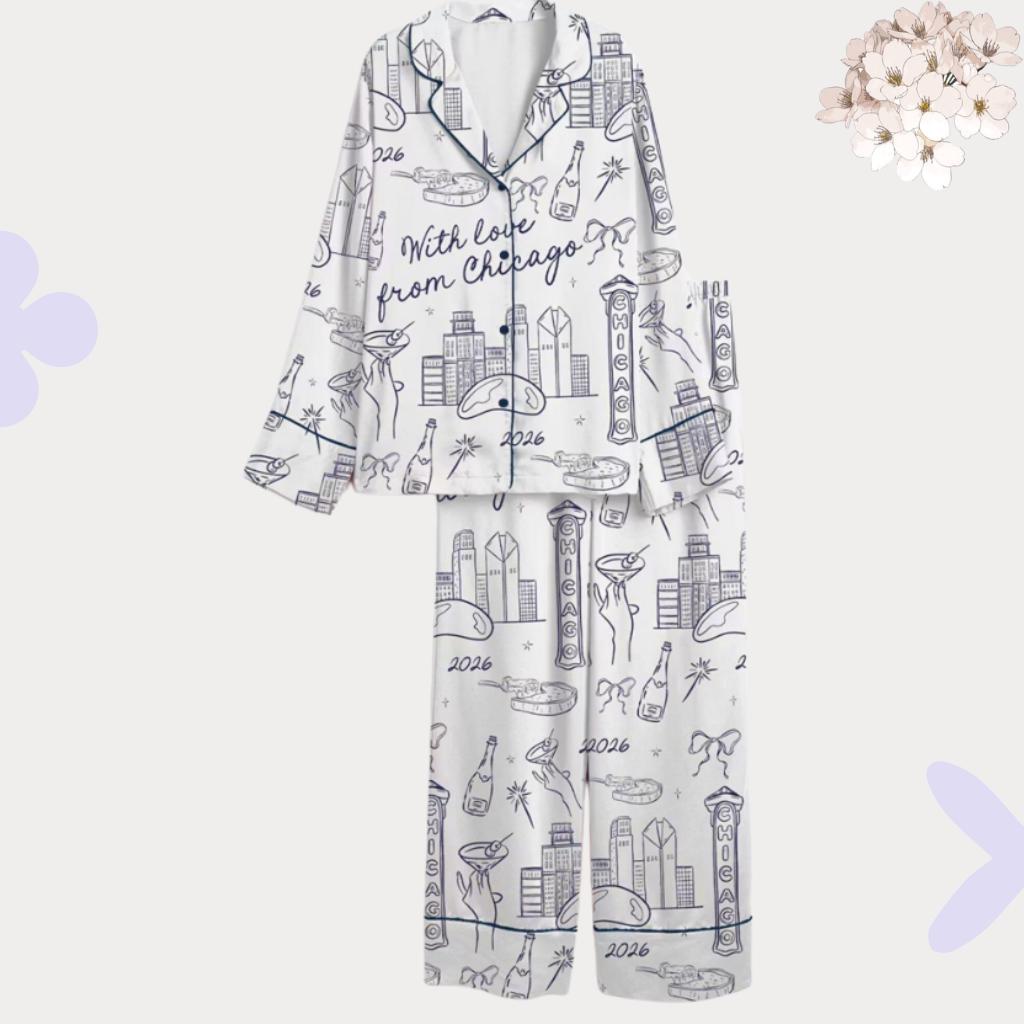 Chicago Girls Trip Gift – Girls Weekend Lounge Set, Bachelorette Party favors, Bridesmaid Proposal PJs