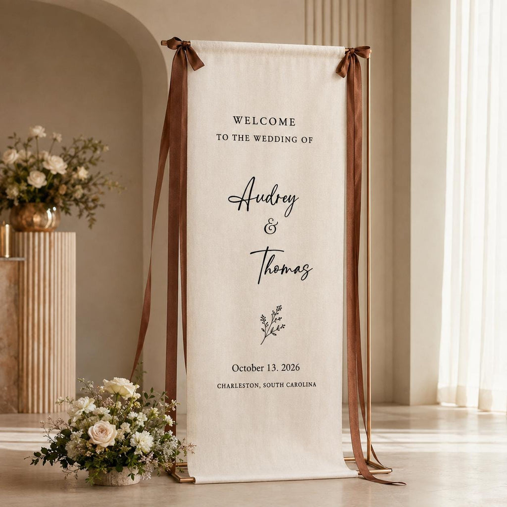 Custom Wedding Welcome Sign, Personalized Fabric Wedding Sign, Linen Wedding Banner, Wedding Ceremony Entrance Decor, Modern Wedding Decor
