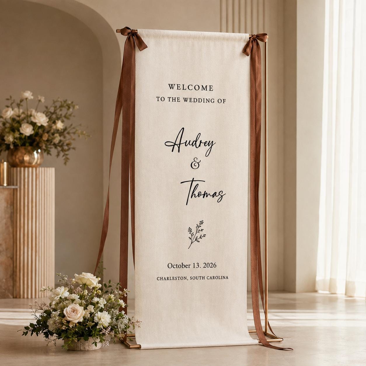 Custom Wedding Welcome Sign, Personalized Fabric Wedding Sign, Linen Wedding Banner, Wedding Ceremony Entrance Decor, Modern Wedding Decor