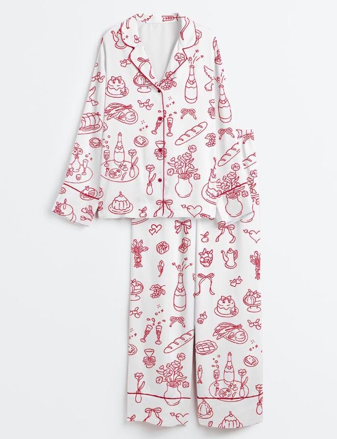 Bridal Party Pajamas - Champagne Food Toile Pajama Set - Bachelorette Party Gift, Wine Loungewear