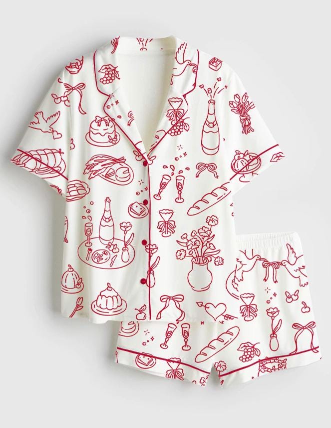 Bridal Party Pajamas - Champagne Food Toile Pajama Set - Bachelorette Party Gift, Wine Loungewear