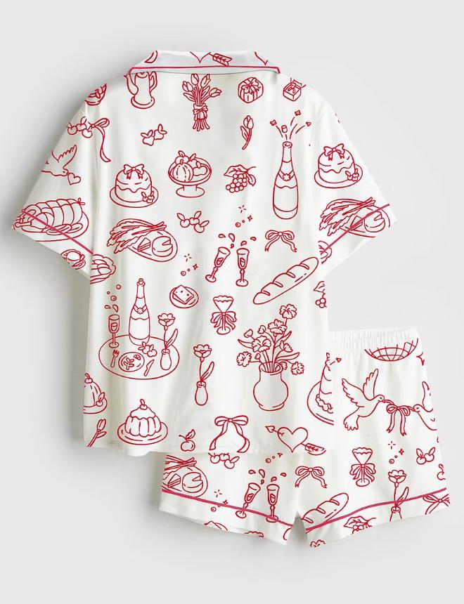 Bridal Party Pajamas - Champagne Food Toile Pajama Set - Bachelorette Party Gift, Wine Loungewear