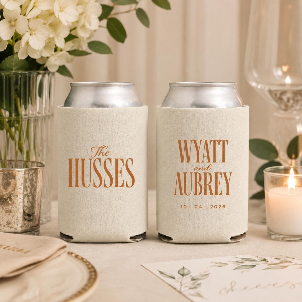 Custom Wedding Can Coolers Personalized Wedding Favor Beverage Holder Reception Drink Sleeve Bridal Shower Party Gift