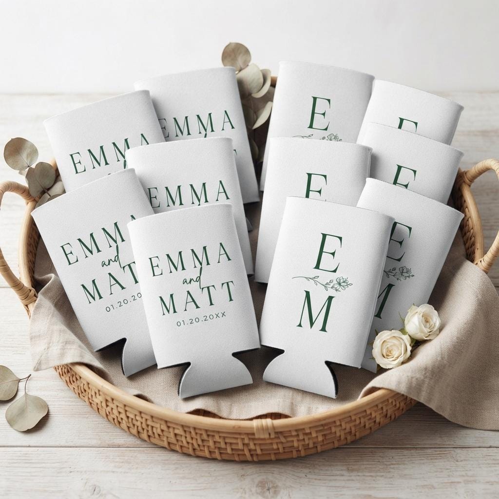 Custom Wedding Slim Can Coolers, Personalized Wedding Favors, Wedding Guest Gifts, Custom Slim Can Favors, Personalized Wedding Party