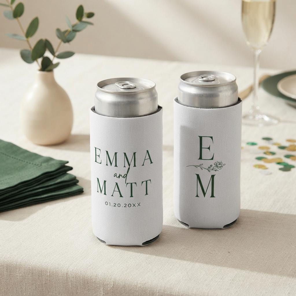Custom Wedding Slim Can Coolers, Personalized Wedding Favors, Wedding Guest Gifts, Custom Slim Can Favors, Personalized Wedding Party