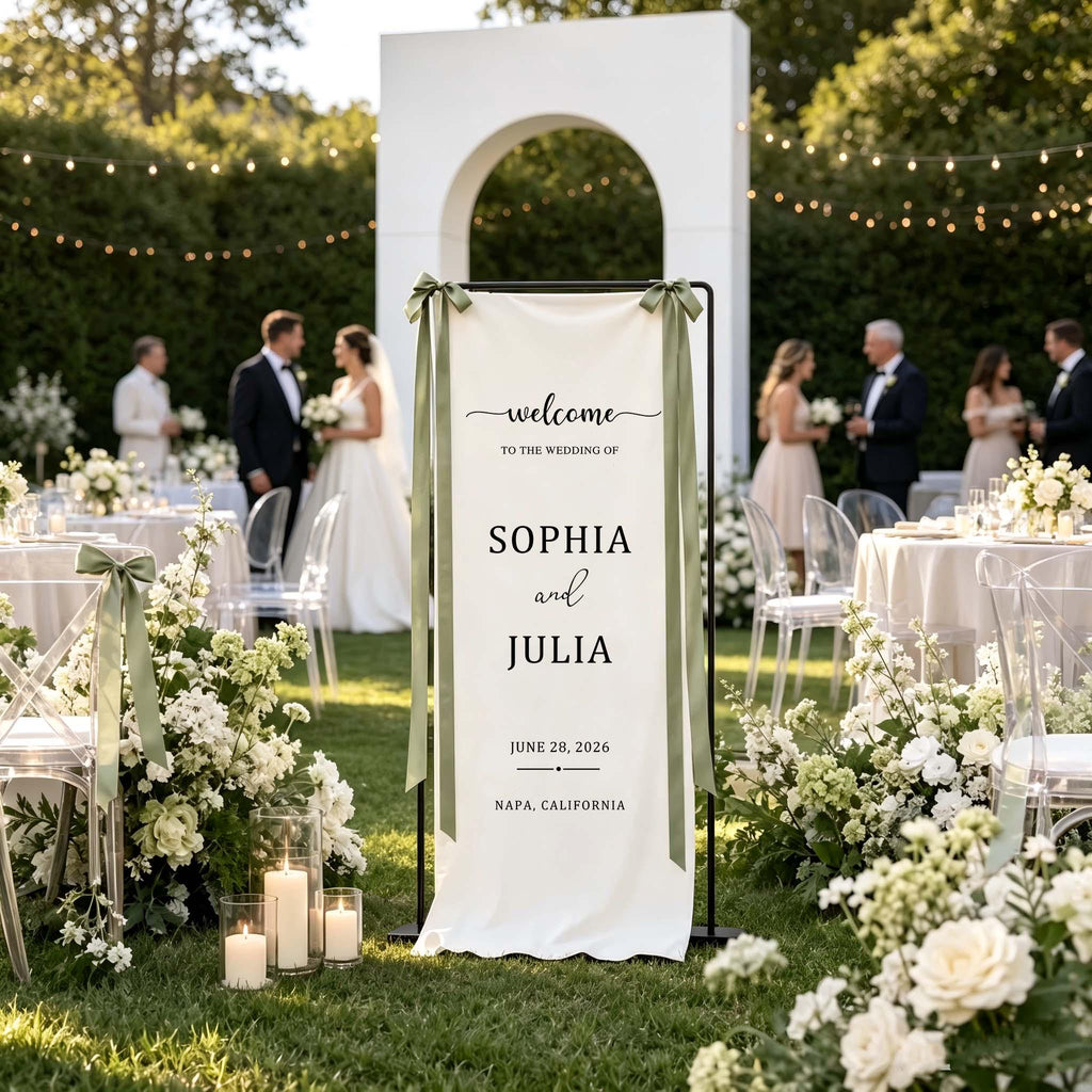 Personalized Linen Wedding Welcome Sign, Custom Fabric Banner, Bridal Showers & Special Events, Anniversary Banner, Boho Wedding Decor
