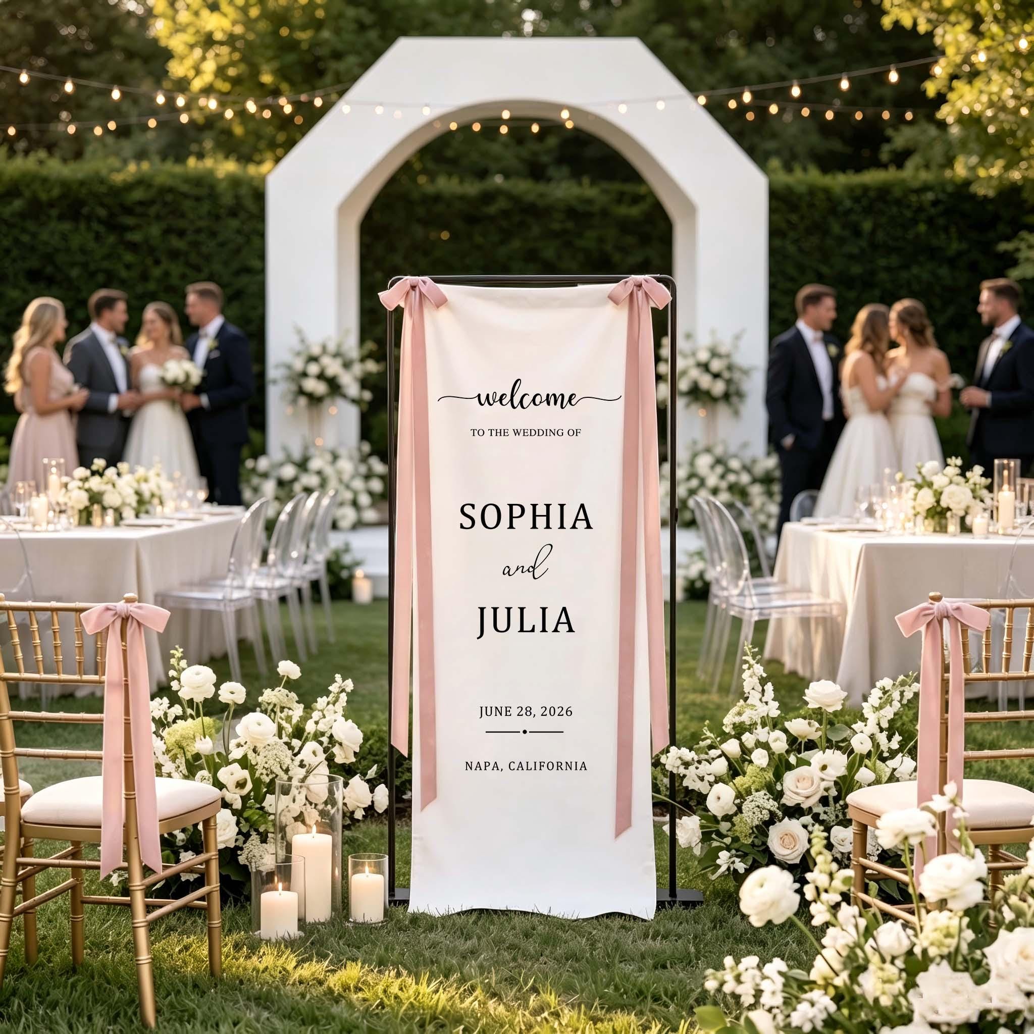 Personalized Linen Wedding Welcome Sign, Custom Fabric Banner, Bridal Showers & Special Events, Anniversary Banner, Boho Wedding Decor