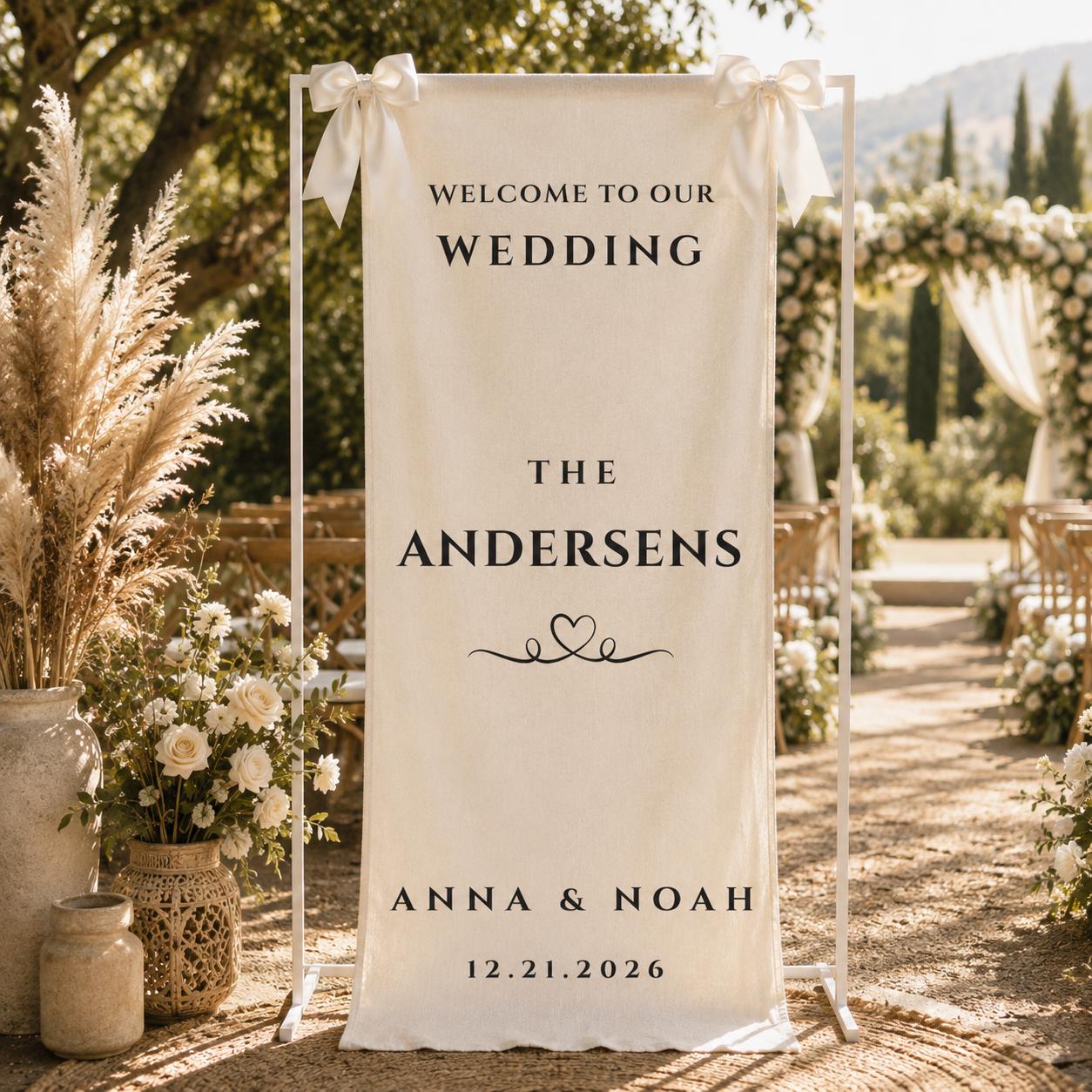 Custom Wedding Welcome Sign, Personalized Cotton Linen Banner, Fabric Wedding Sign, Wedding Ceremony Entrance Reception Decor