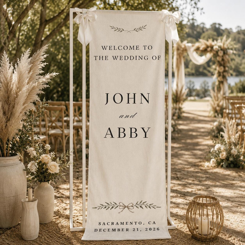Custom Wedding Welcome Sign, Personalized Cotton Linen Banner, Fabric Wedding Sign, Wedding Ceremony Entrance Reception Decor