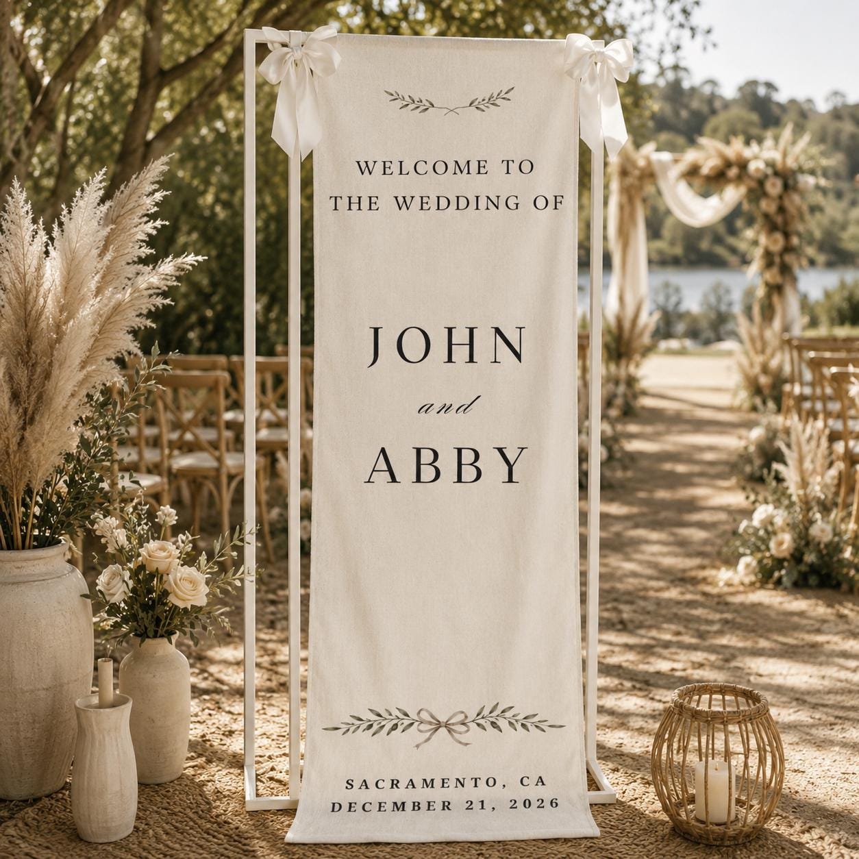 Custom Wedding Welcome Sign, Personalized Cotton Linen Banner, Fabric Wedding Sign, Wedding Ceremony Entrance Reception Decor