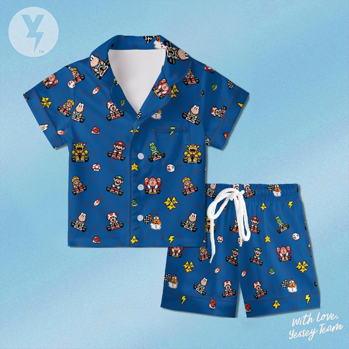 Mario Kart Pixel Art Pajamas Satin, Nintendo Super Mario Sleepwear, Super Mario Family Matching Outfit, Kids Birthday Gift