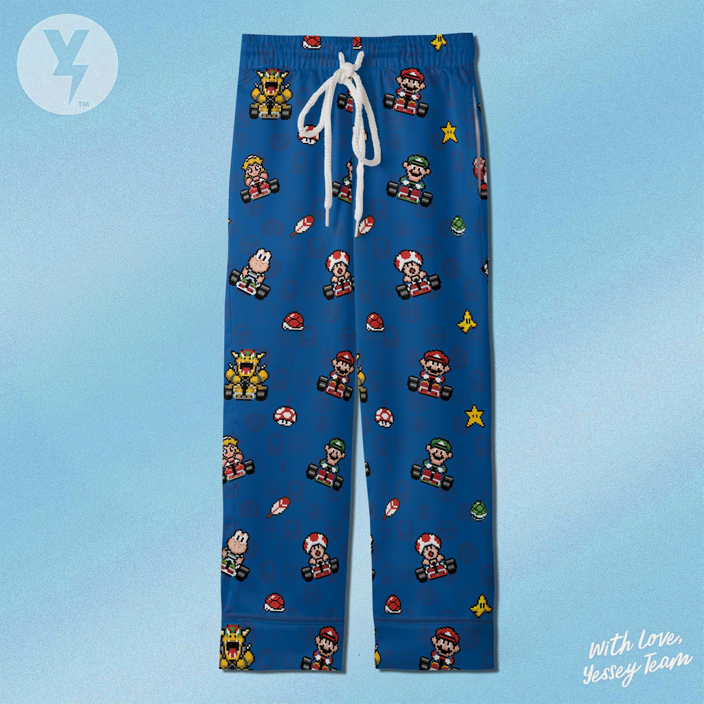 Mario Kart Pixel Art Pajamas Satin, Nintendo Super Mario Sleepwear, Super Mario Family Matching Outfit, Kids Birthday Gift