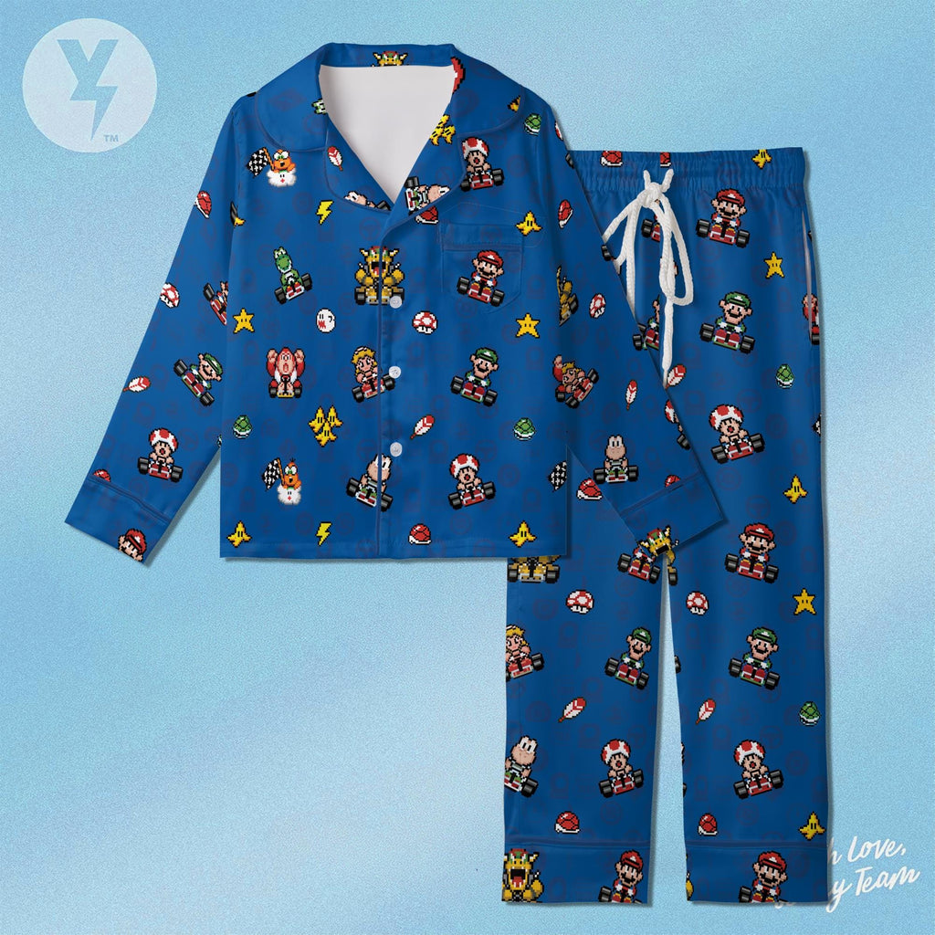 Mario Kart Pixel Art Pajamas Satin, Nintendo Super Mario Sleepwear, Super Mario Family Matching Outfit, Kids Birthday Gift