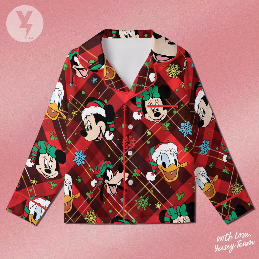 Mickey And Friends Christmas Pajamas Satin, Mickey's Very Merry Christmas Party, Disney Character Sleepwear, Family Matching Pajamas
