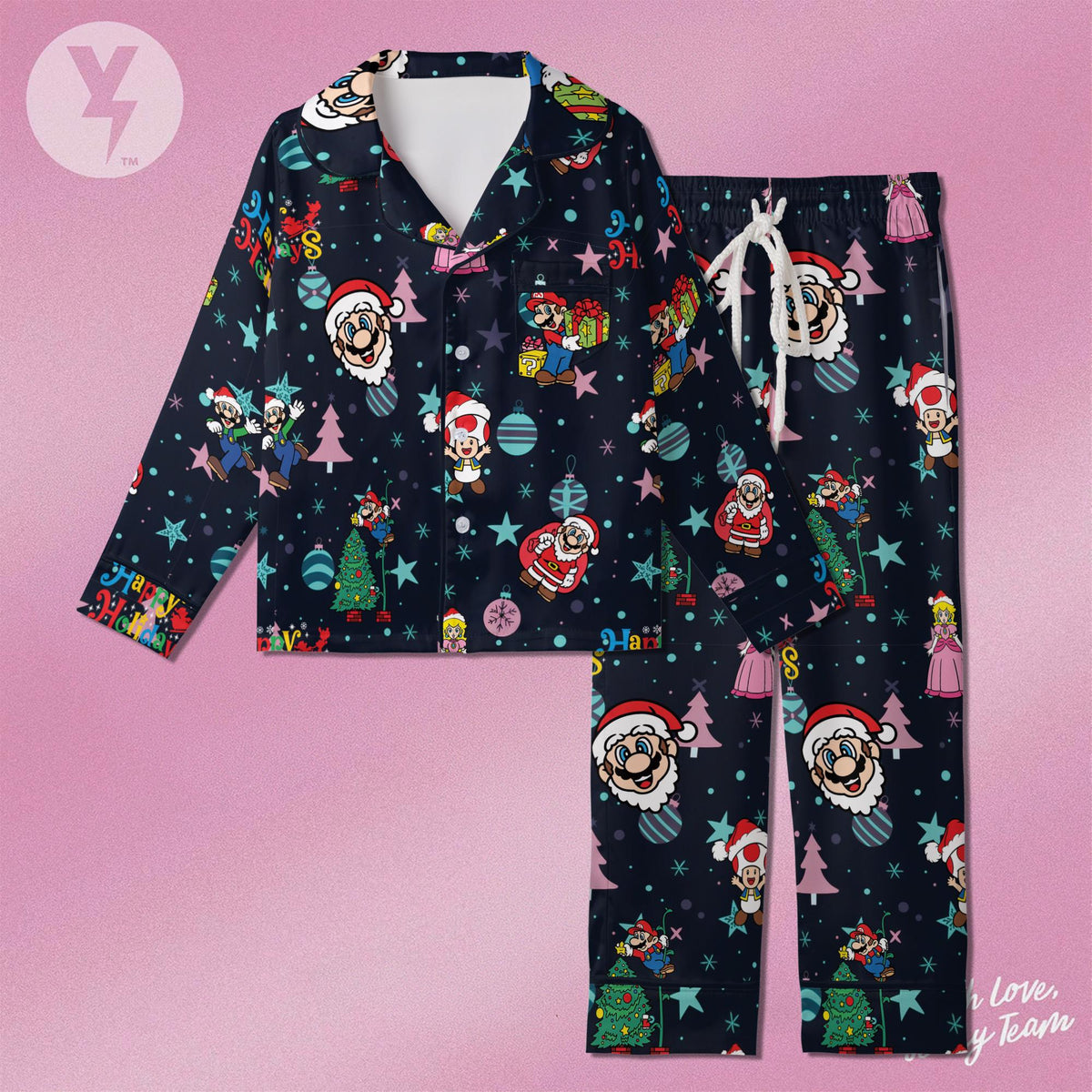 Super Mario Christmas Pajamas Satin, Nintendo Sleepwear, Family Matching Outfit, Kids Birthday Gift, Cute Loungewear Gift For Her