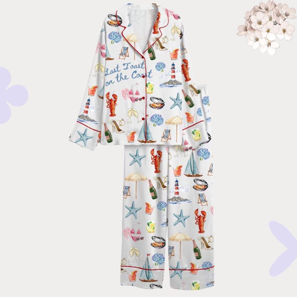 Lobster Bridal Pajamas Set, Last Toast On The Coast Pjs, Beach Bridesmaid Pajamas, Nautical Bachelorette