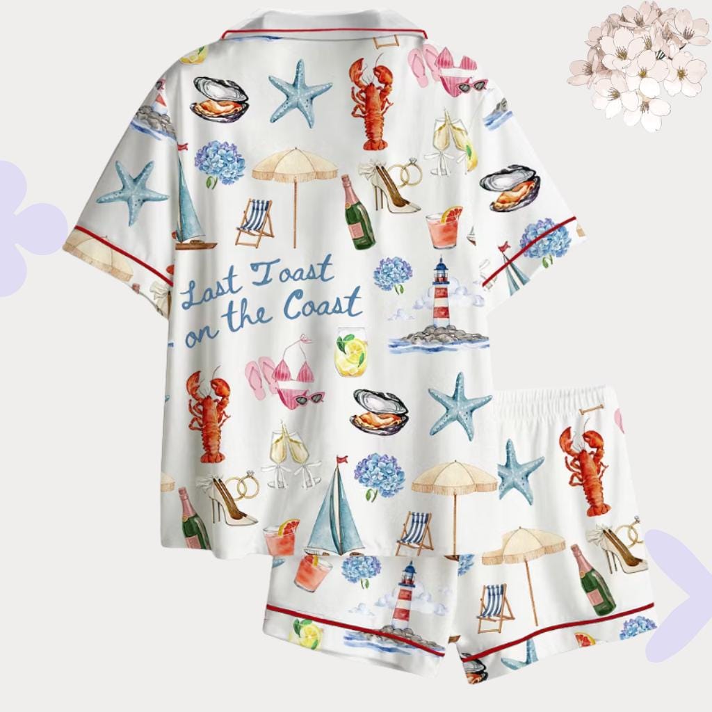 Lobster Bridal Pajamas Set, Last Toast On The Coast Pjs, Beach Bridesmaid Pajamas, Nautical Bachelorette