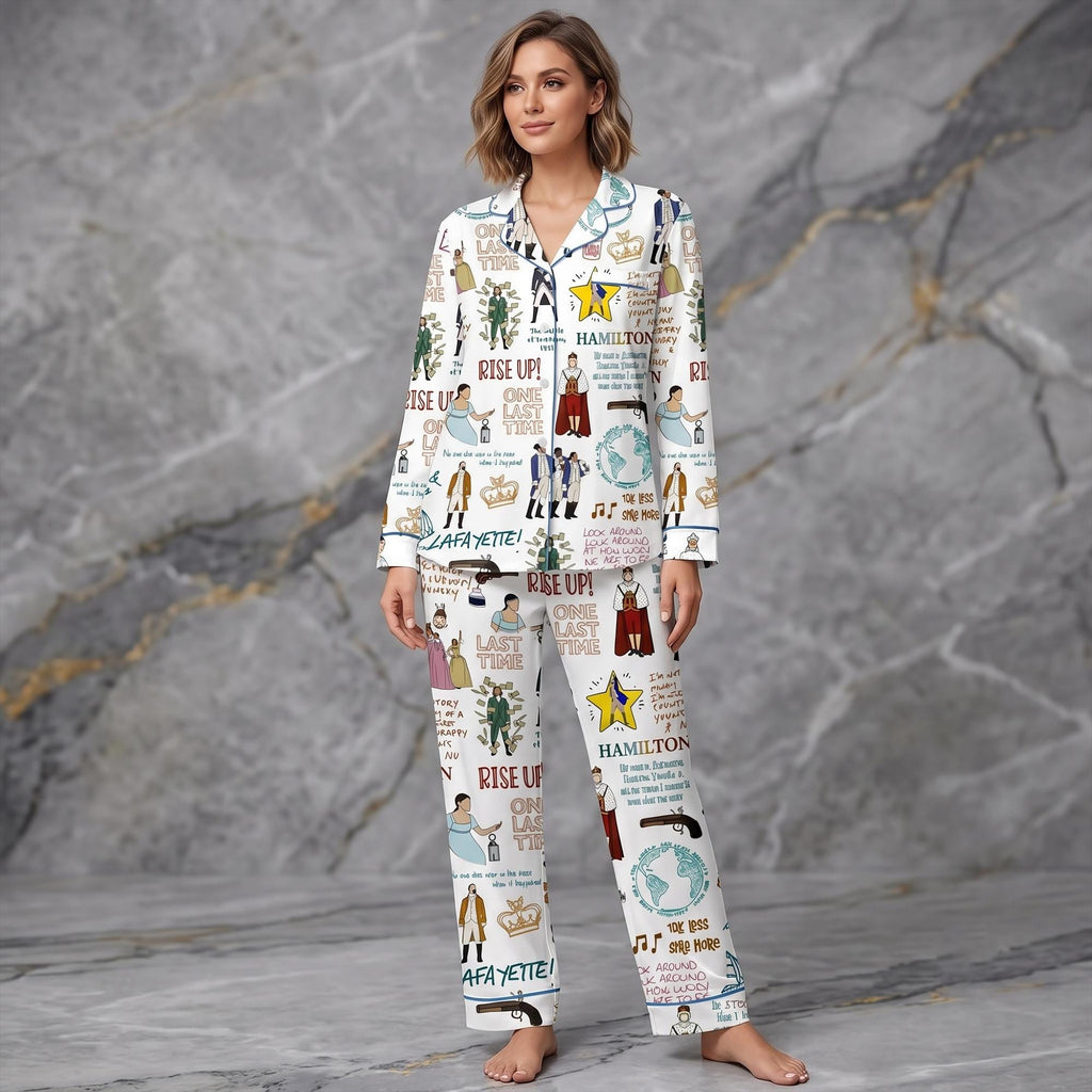 Hamilton Musical Women Pajama Set, Broadway Fan Gift, Historical Rap Style Soft Sleepwear Loungewear PJs