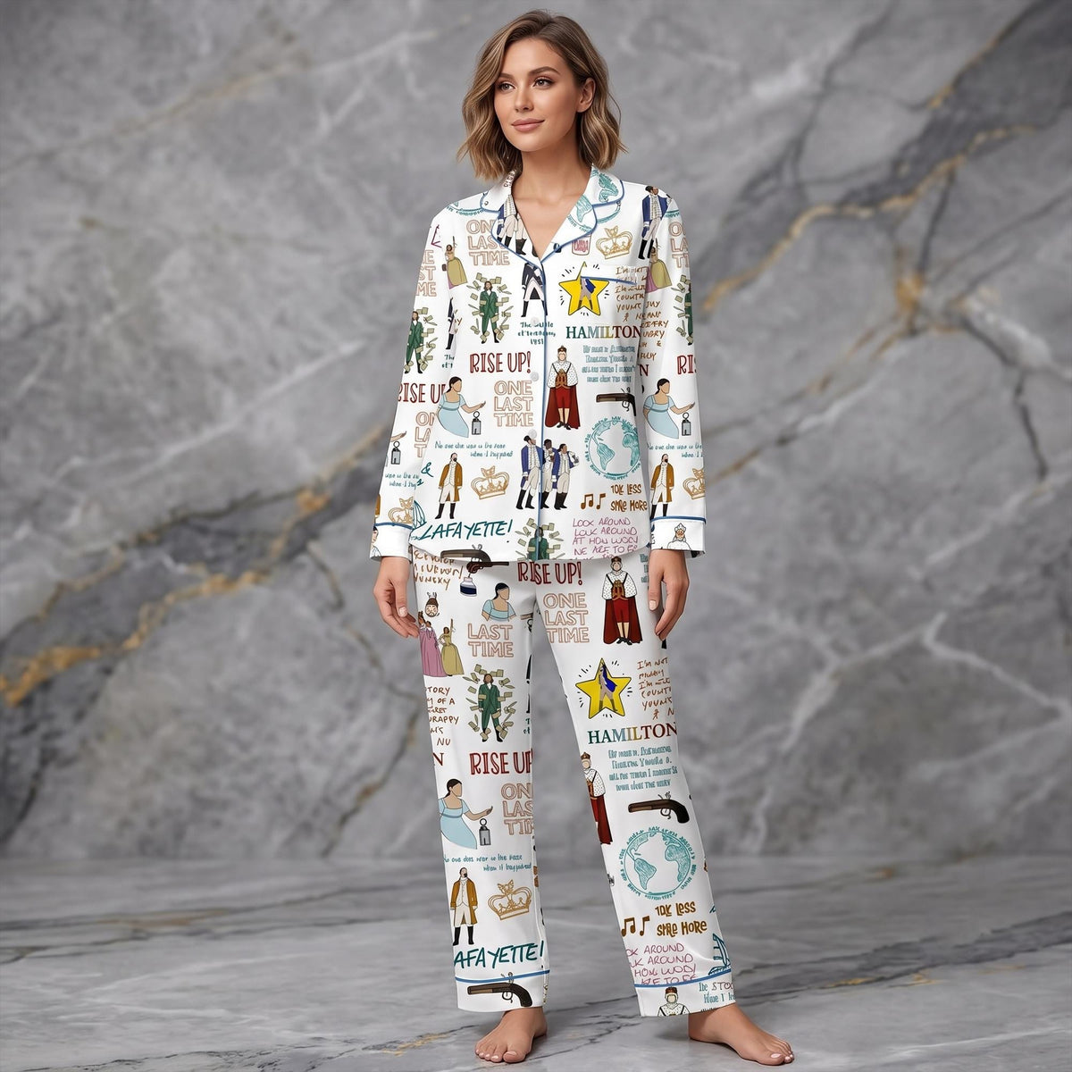 Hamilton Musical Women Pajama Set, Broadway Fan Gift, Historical Rap Style Soft Sleepwear Loungewear PJs