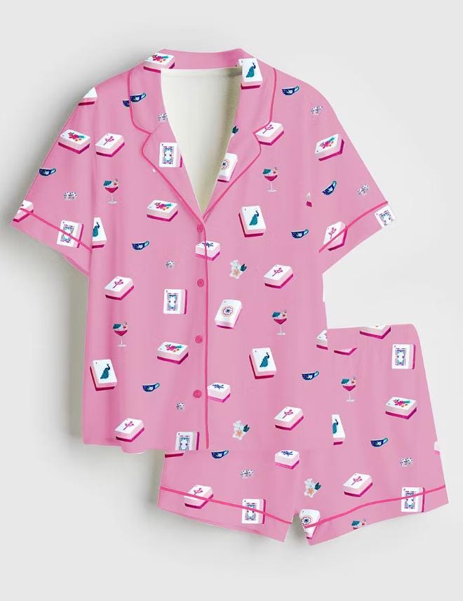 Mahjong Pajamas Set - Preppy Game Night Loungewear - Matching Bachelorette & Girls Night Pajama Gift
