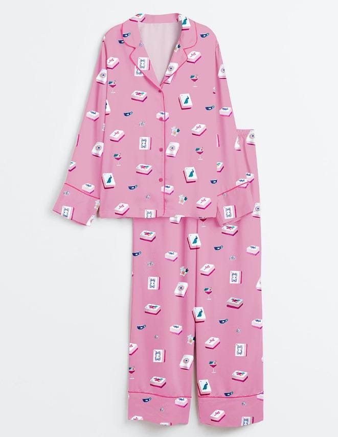 Mahjong Pajamas Set - Preppy Game Night Loungewear - Matching Bachelorette & Girls Night Pajama Gift