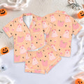 Pink Ghost Pumpkin Pajama Set, Cute Halloween Sleepwear, Pastel Spooky Fall Pajamas, Halloween Matching PJs Disney