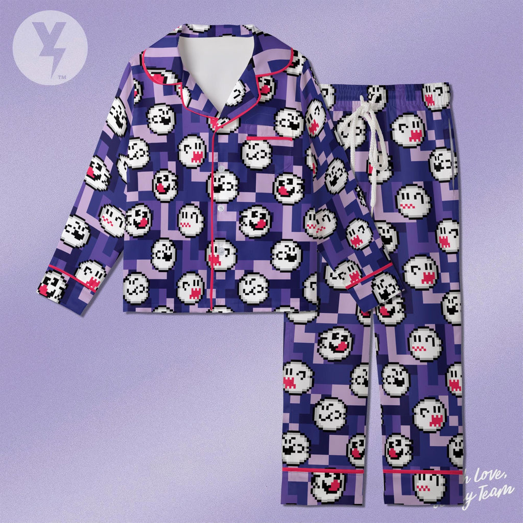 Boo Super Mario Pixel Art Pajamas Satin, Nintendo Super Mario Sleepwear, Family Matching Pajamas, Kids Birthday Gift, Cute Loungewear