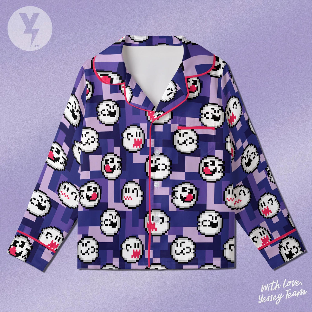 Boo Super Mario Pixel Art Pajamas Satin, Nintendo Super Mario Sleepwear, Family Matching Pajamas, Kids Birthday Gift, Cute Loungewear