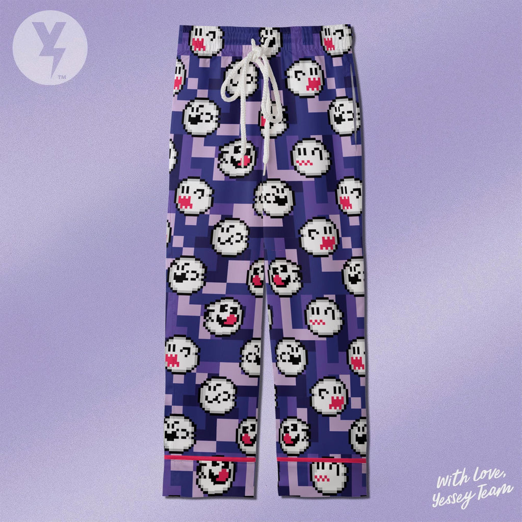 Boo Super Mario Pixel Art Pajamas Satin, Nintendo Super Mario Sleepwear, Family Matching Pajamas, Kids Birthday Gift, Cute Loungewear
