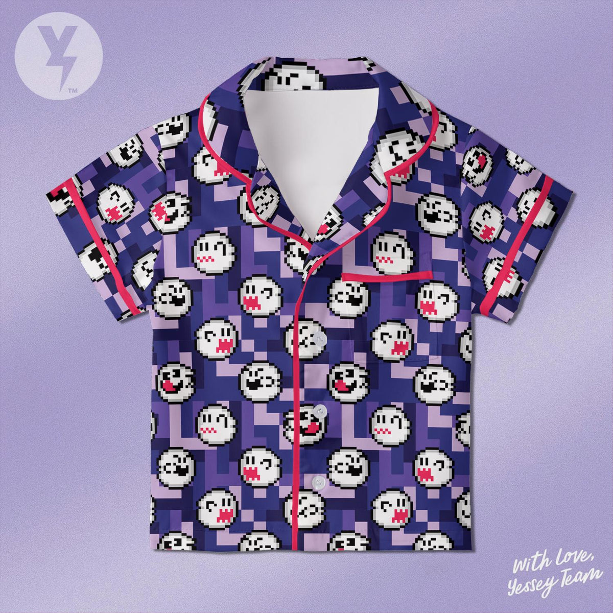 Boo Super Mario Pixel Art Pajamas Satin, Nintendo Super Mario Sleepwear, Family Matching Pajamas, Kids Birthday Gift, Cute Loungewear