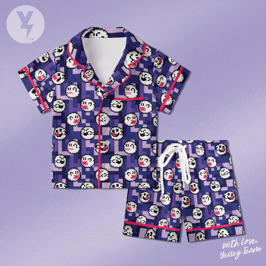 Boo Super Mario Pixel Art Pajamas Satin, Nintendo Super Mario Sleepwear, Family Matching Pajamas, Kids Birthday Gift, Cute Loungewear