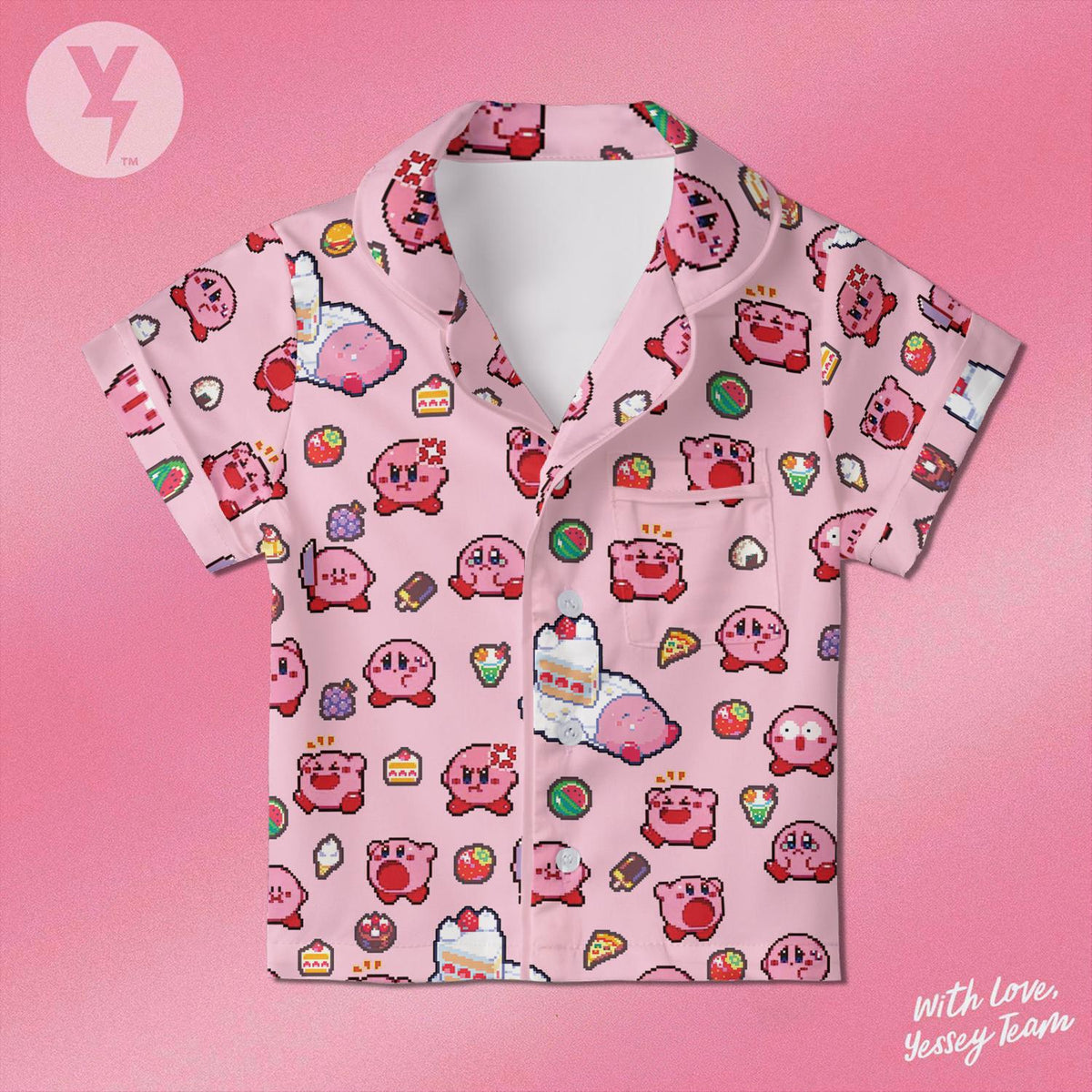 Kirby Pixel Art Pajamas Satin, Nintendo Character Sleepwear, Family Matching Pajamas, Kids Birthday Gift, Cute Gamer Present