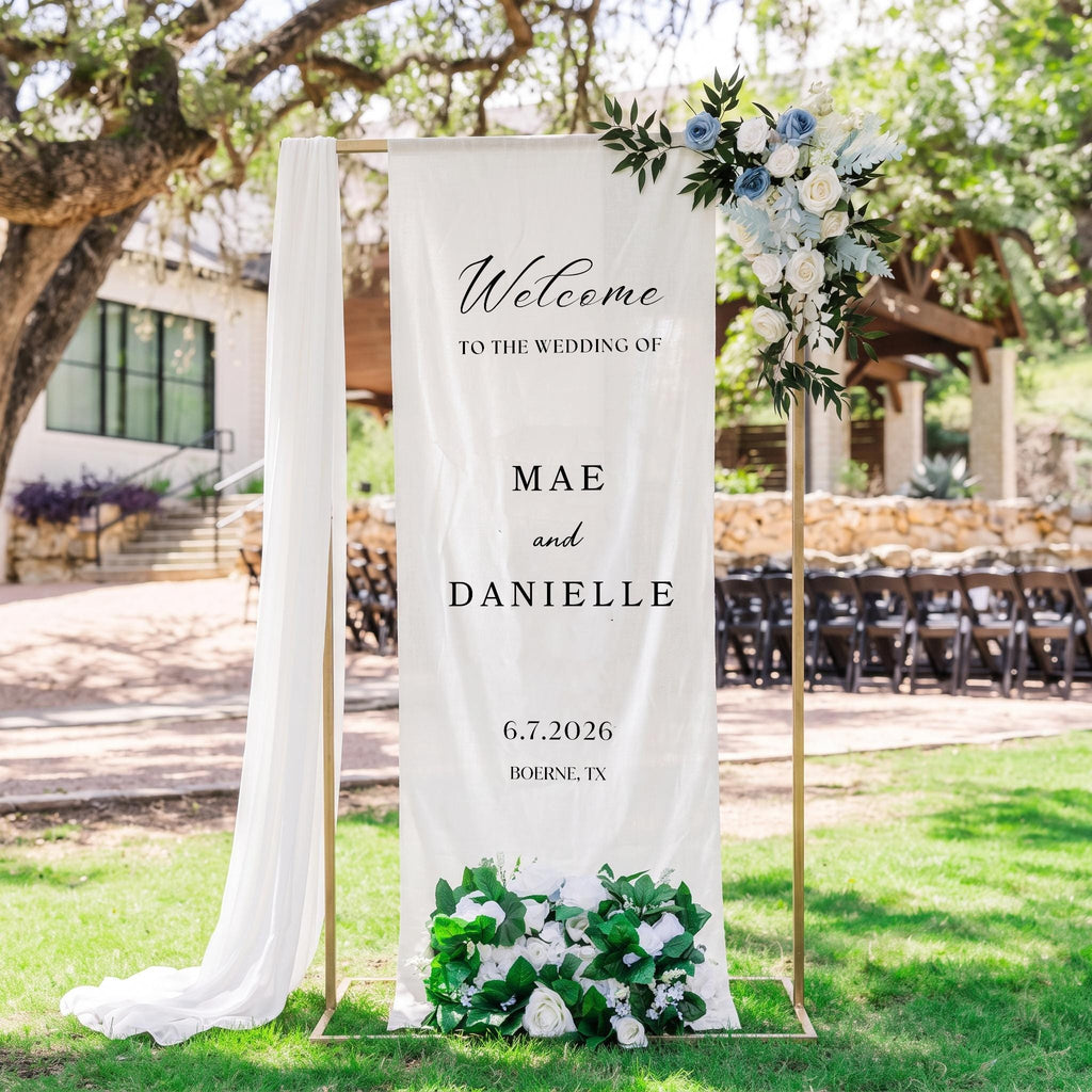 Personalized Linen Wedding Welcome Sign, Custom Fabric Wedding Banner, Modern Wedding Welcome Sign, Boho Ceremony Decor,Outdoor Wedding Sign