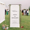 Personalized Linen Wedding Welcome Sign, Custom Fabric Wedding Banner, Modern Wedding Welcome Sign, Boho Ceremony Decor,Outdoor Wedding Sign