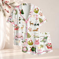 Pink Christmas Pajama Set for Women, Holiday Cocktail Sleepwear, Martini Lover Gift, Festive PJs