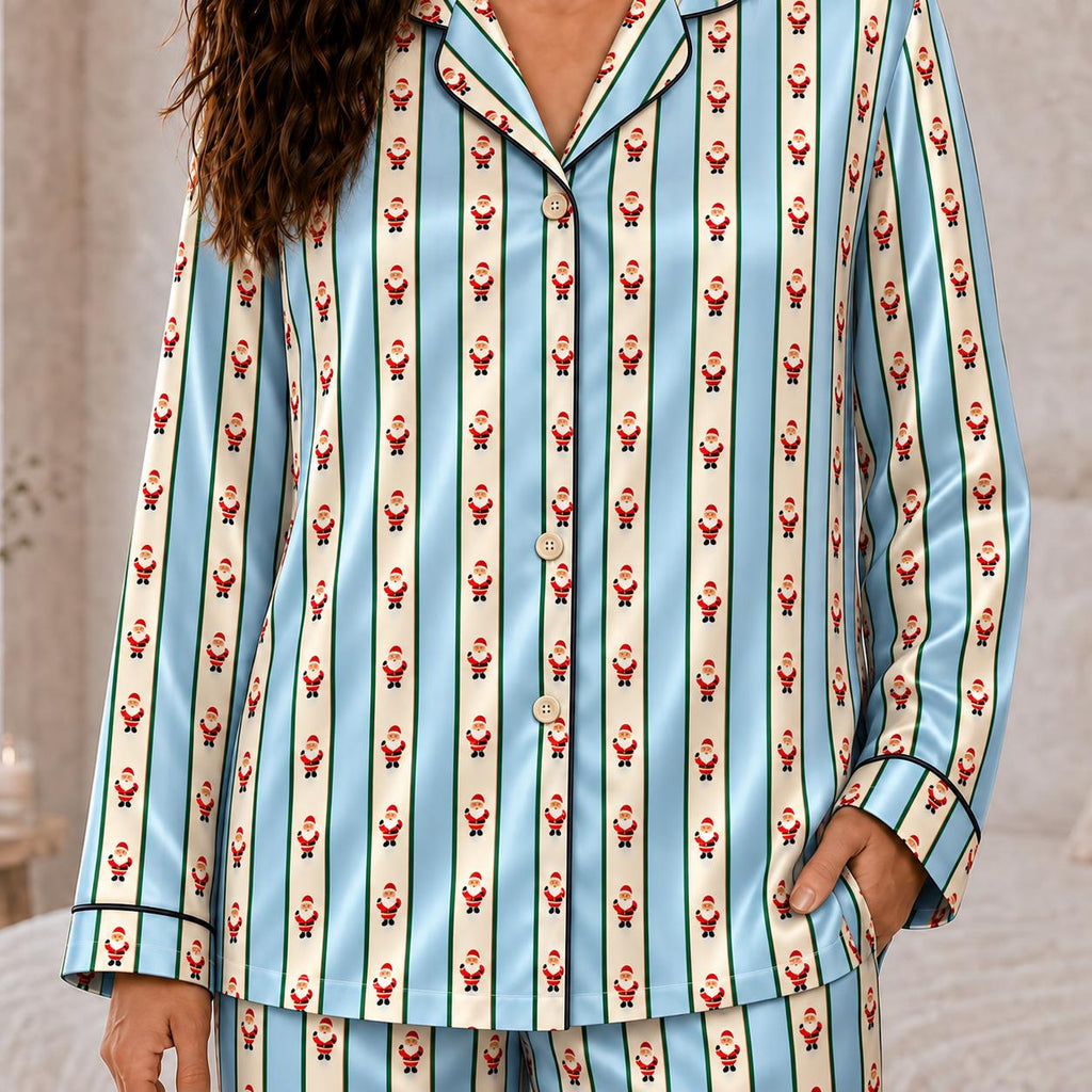Matching Family Christmas Pajamas, Santa Claus Satin PJs for Adults & Kids, Custom Striped Sleepwear, Family Matching Christmas Pajama Set