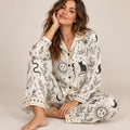 Witchy Pajama Set for Women, Celestial Occult Print Satin PJs, Black Cat Moon Sleepwear, Mystic Gothic Lounge Set Gift